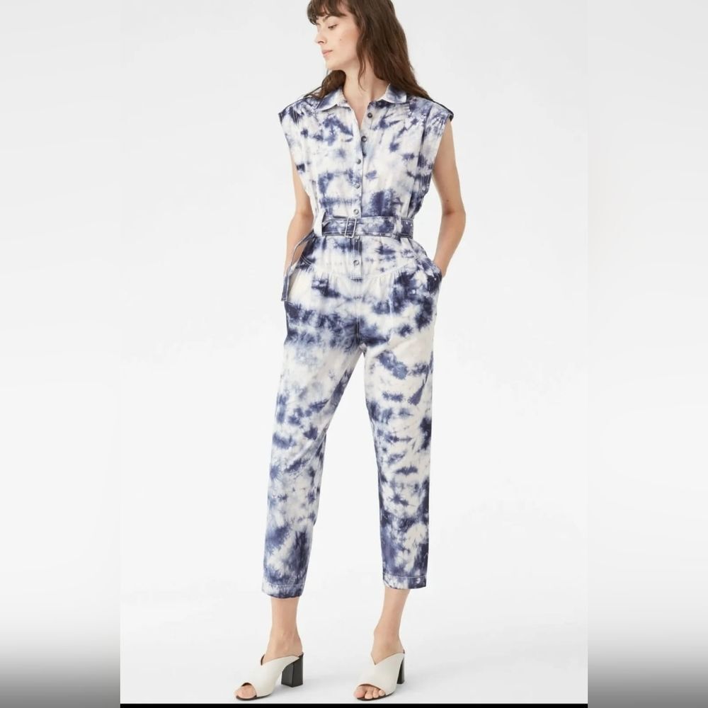 La Vie Rebecca Taylor tie dye sleeveless jumpsuit size S blue white *